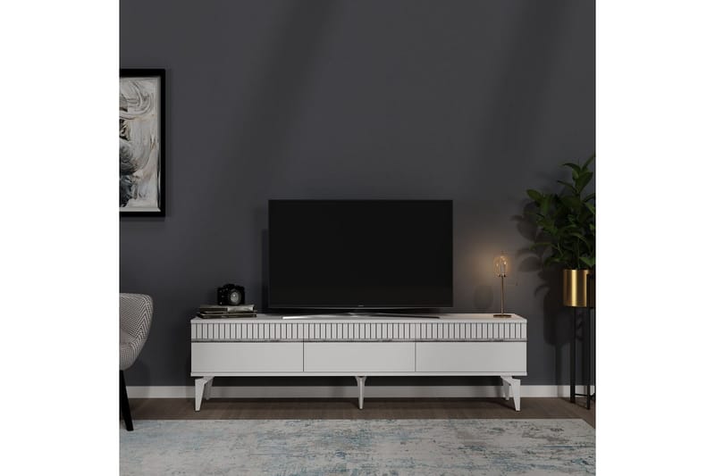 Defneia TV-benk 180 cm - Hvit/Sølv - Møbler - TV- & Mediamøbler - TV benk & mediabenk
