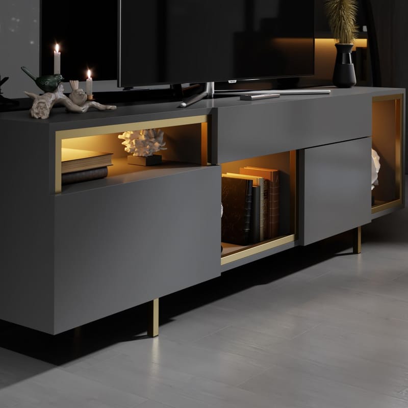 Denvar TV-benk 180x55x32 cm - Antrasitt/Gull - Møbler - TV- & Mediamøbler - TV benk & mediabenk