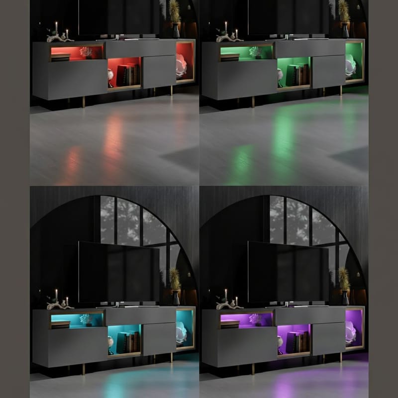 Denvar TV-benk 180x55x32 cm - Antrasitt/Gull - Møbler - TV- & Mediamøbler - TV benk & mediabenk