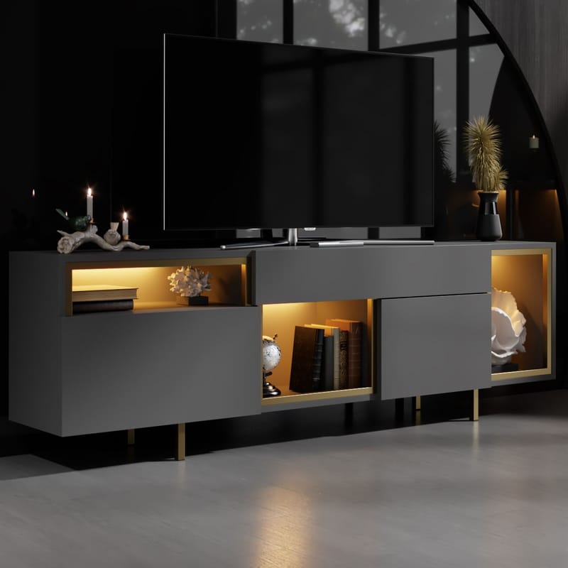 Denvar TV-benk 180x55x32 cm - Antrasitt/Gull - Møbler - TV- & Mediamøbler - TV benk & mediabenk