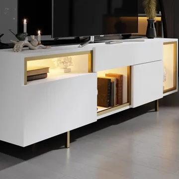 Denvar TV-benk 180x55x32 cm - hvit og gull - Møbler - TV- & Mediamøbler - TV benk & mediabenk