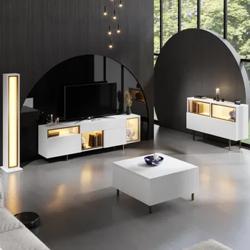 Denvar TV-benk 180x55x32 cm - hvit og gull - Møbler - TV- & Mediamøbler - TV benk & mediabenk