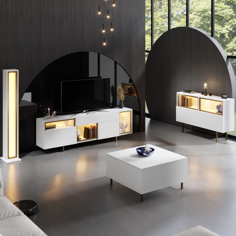 Denvar TV-benk 180x55x32 cm - hvit og gull - Møbler - TV- & Mediamøbler - TV benk & mediabenk