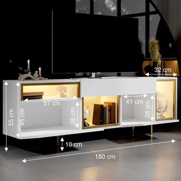 Denvar TV-benk 180x55x32 cm - hvit og gull - Møbler - TV- & Mediamøbler - TV benk & mediabenk