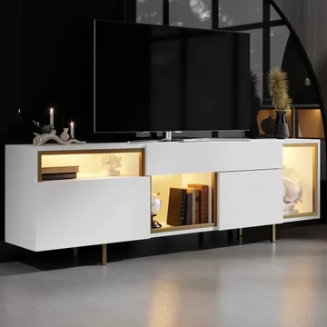 Denvar TV-benk 180x55x32 cm - hvit og gull - Møbler - TV- & Mediamøbler - TV benk & mediabenk