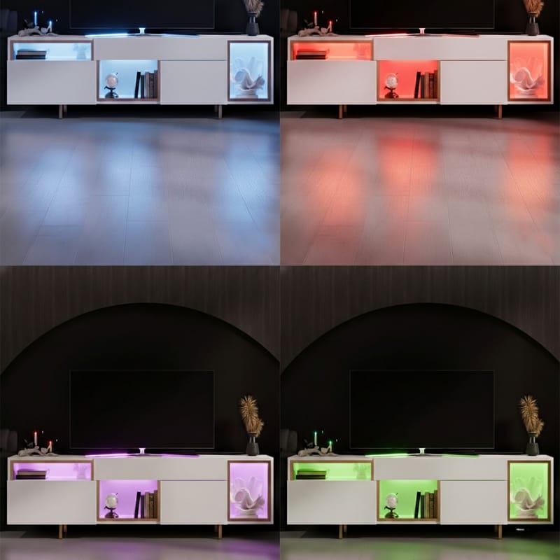 Denvar TV-benk 180x55x32 cm - hvit og gull - Møbler - TV- & Mediamøbler - TV benk & mediabenk