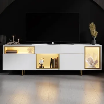 Denvar TV-benk 180x55x32 cm - hvit/gull - Møbler - TV- & Mediamøbler - TV benk & mediabenk
