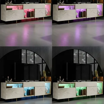 Denvar TV-benk 180x55x32 cm - travertin og gull - Møbler - TV- & Mediamøbler - TV benk & mediabenk
