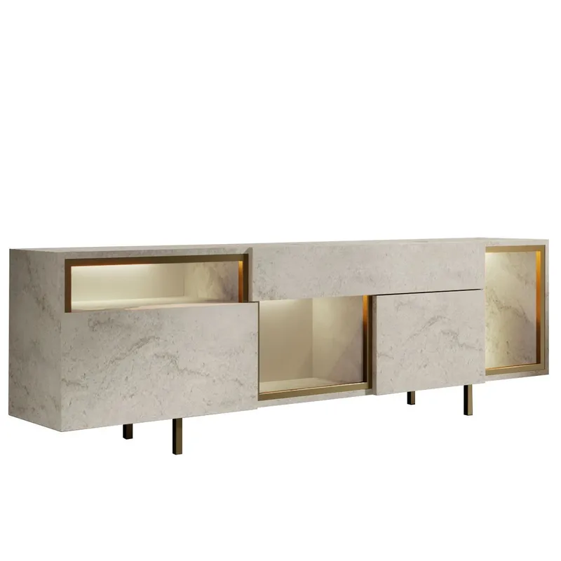 Denvar TV-benk 180x55x32 cm, travertin og gull