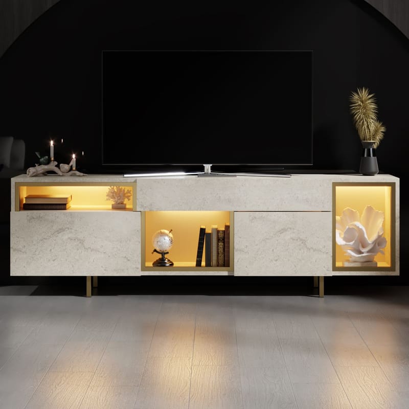 Denvar TV-benk 180x55x32 cm - travertin og gull - Møbler - TV- & Mediamøbler - TV benk & mediabenk