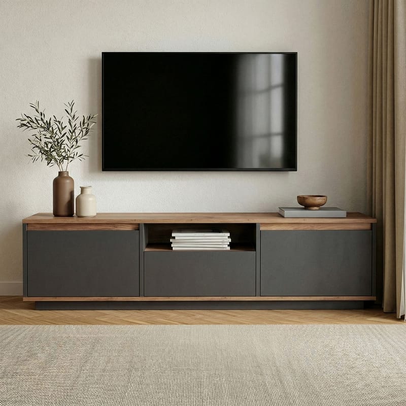 Domar TV-benk 160 cm - Antrasitt/Atlantic pine - Møbler - TV- & Mediamøbler - TV benk & mediabenk