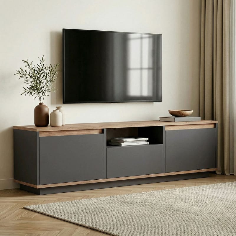 Domar TV-benk 160 cm - Antrasitt/Atlantic pine - Møbler - TV- & Mediamøbler - TV benk & mediabenk