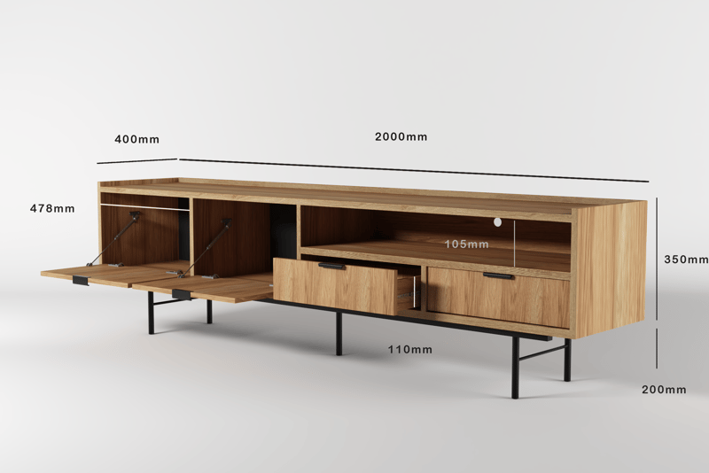 Dravo TV-benk 200 cm - Naturlig hickory - Møbler - TV- & Mediamøbler - TV benk & mediabenk