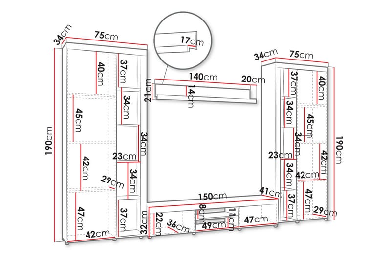 Eirwen TV-møbelsett - Hvit - Møbler - TV- & Mediamøbler - TV-møbelsett