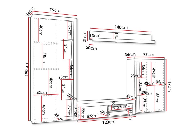Eirwen TV-møbelsett - Hvit - Møbler - TV- & Mediamøbler - TV-møbelsett