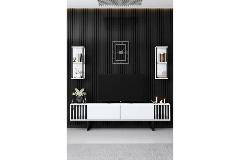 Erdem Tv-benk 180 cm - Hvit/Svart - Møbler - TV- & Mediamøbler - TV benk & mediabenk