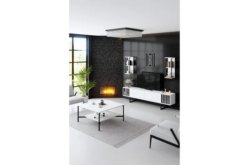 Erdem Tv-benk 180 cm - Hvit/Svart - Møbler - TV- & Mediamøbler - TV benk & mediabenk