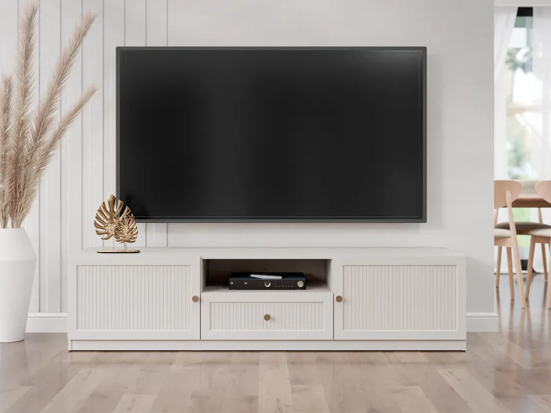 Fayric Gulvstående TV-benk 180 cm med Oppbevaring i Malt Tre - Beige - Møbler - TV- & Mediamøbler - TV benk & mediabenk