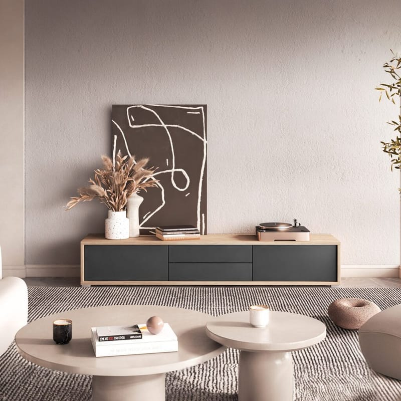 Flytende TV-stativ Frida 2 klaffer med 2 skuffer opp - Antrasitt - Møbler - TV- & Mediamøbler - TV benk & mediabenk