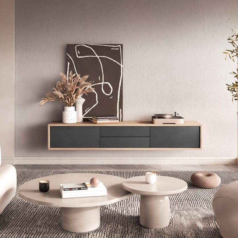 Flytende TV-stativ Frida 2 klaffer med 2 skuffer opp - Antrasitt - Møbler - TV- & Mediamøbler - TV benk & mediabenk