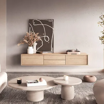 Flytende TV-stativ Frida 2 klaffer med 2 skuffer opp - Oljet Eik - Møbler - TV- & Mediamøbler - TV benk & mediabenk