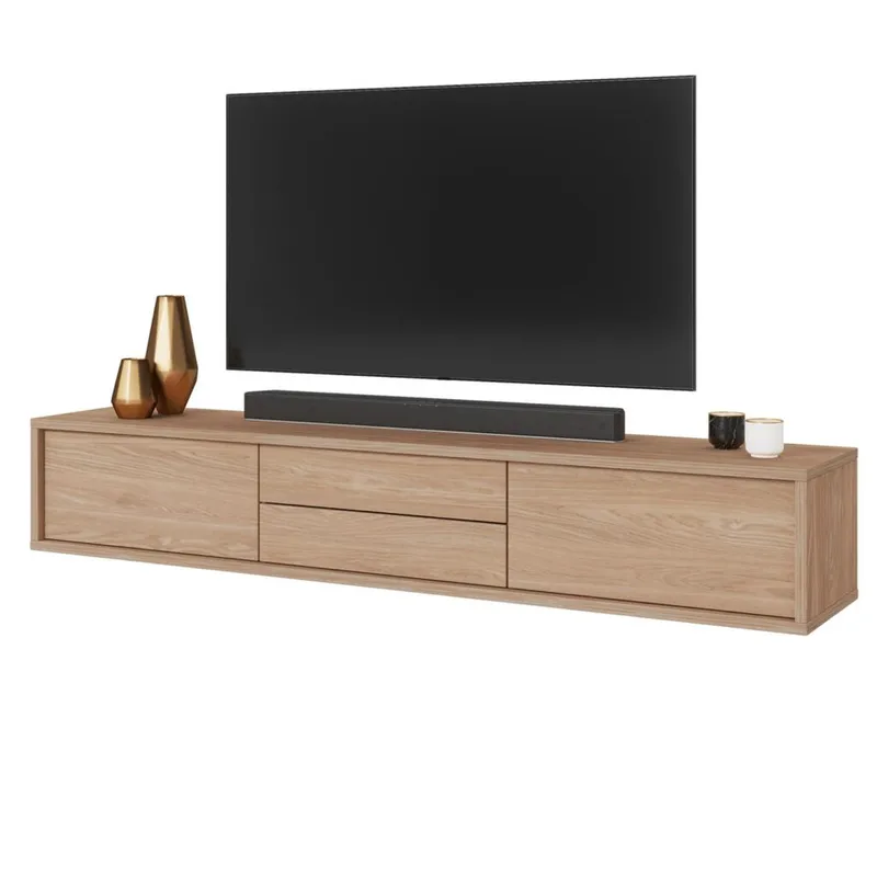 Flytende TV-stativ Frida 2 klaffer med 2 skuffer opp - Oljet Eik - Møbler - TV- & Mediamøbler - TV benk & mediabenk