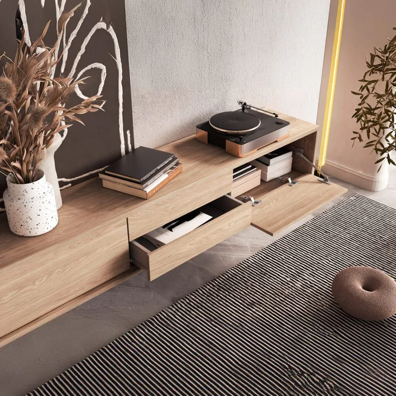 Flytende TV-stativ Frida 2 klaffer med 2 skuffer opp - Oljet Eik - Møbler - TV- & Mediamøbler - TV benk & mediabenk