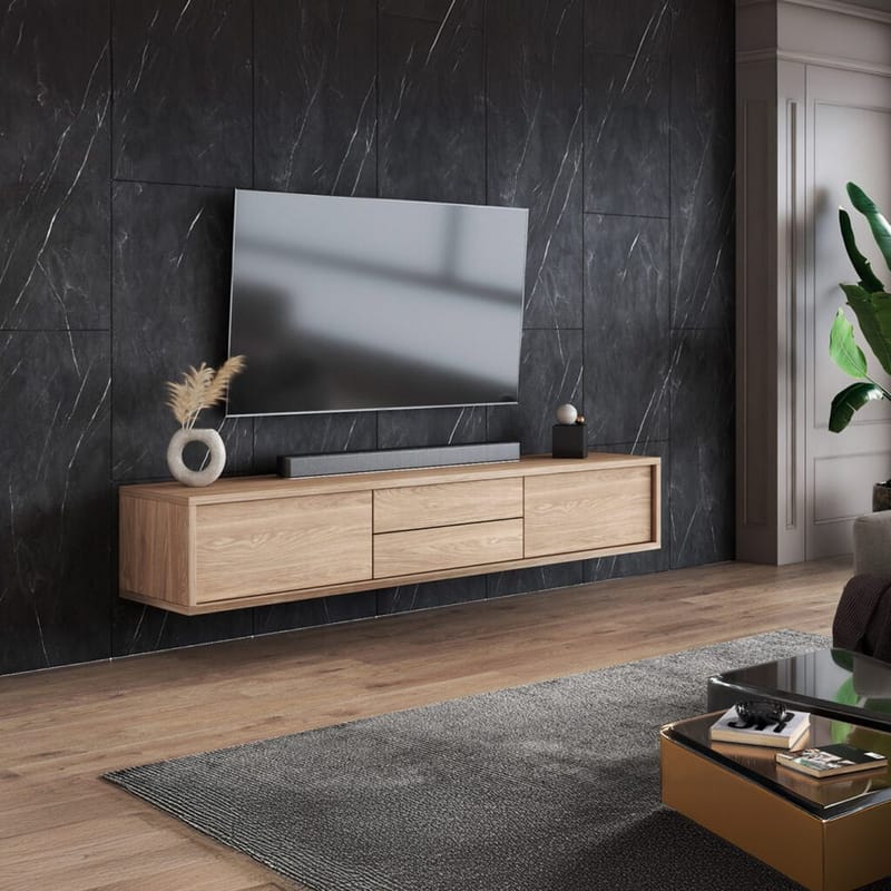 Flytende TV-stativ Frida 2 klaffer med 2 skuffer opp - Oljet Eik - Møbler - TV- & Mediamøbler - TV benk & mediabenk