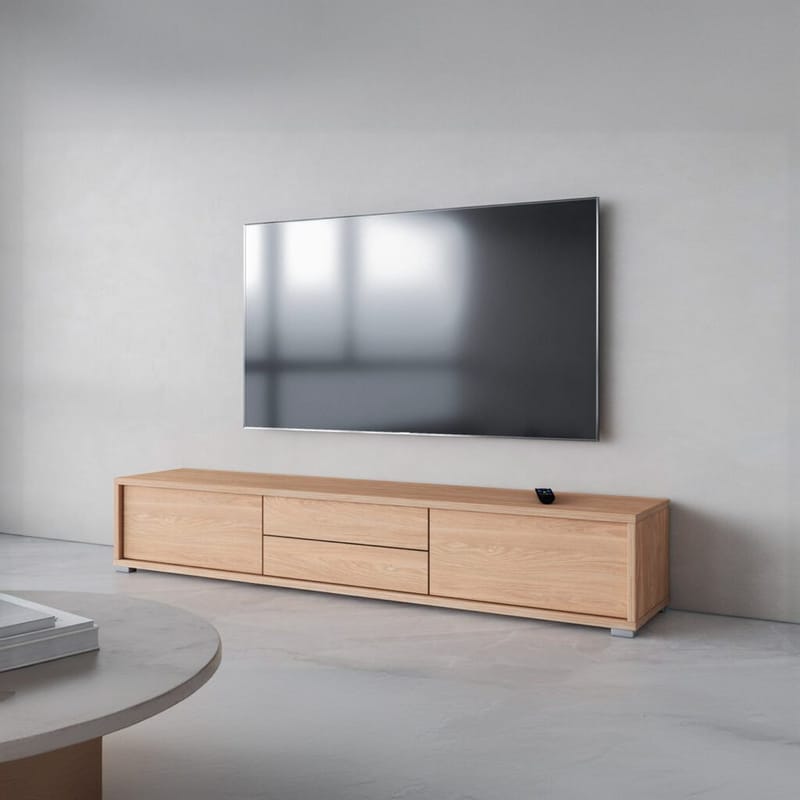 Flytende TV-stativ Frida 2 klaffer med 2 skuffer opp - Oljet Eik - Møbler - TV- & Mediamøbler - TV benk & mediabenk