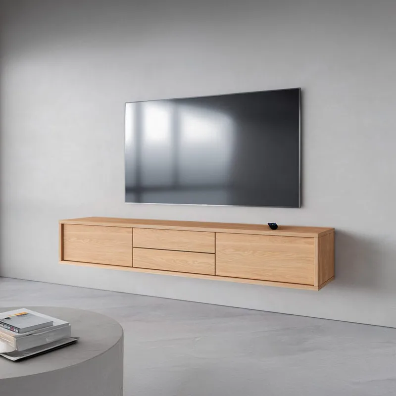 Flytende TV-stativ Frida 2 klaffer med 2 skuffer opp - Oljet Eik - Møbler - TV- & Mediamøbler - TV benk & mediabenk