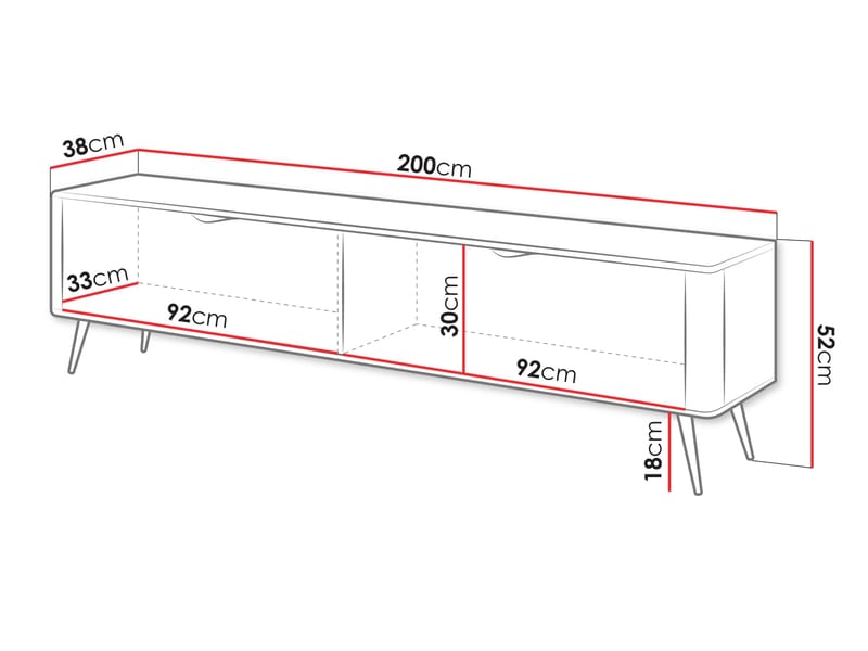Forba Gulvstående TV-benk 200 cm med Oppbevaring i Malt Tre - Hvit - Møbler - TV- & Mediamøbler - TV benk & mediabenk