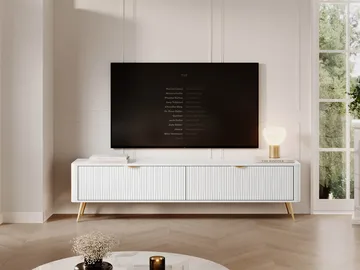 Forba Gulvstående TV-benk 200 cm med Oppbevaring i Malt Tre - Hvit - Møbler - TV- & Mediamøbler - TV benk & mediabenk