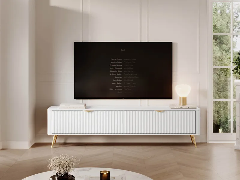 Forba Gulvstående TV-benk 200 cm med Oppbevaring i Malt Tre - Hvit - Møbler - TV- & Mediamøbler - TV benk & mediabenk