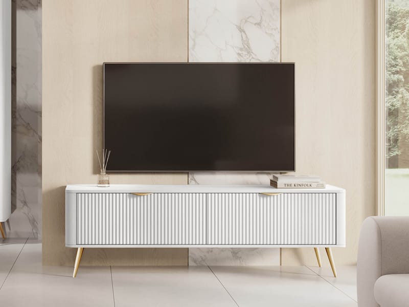 Forba Rektangulær TV-benk 164 cm med Oppbevaring i Malt Tre - Hvit - Møbler - TV- & Mediamøbler - TV benk & mediabenk