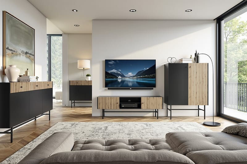 Francisca TV-benk 155 cm - Svart/Eik - Møbler - TV- & Mediamøbler - TV benk & mediabenk