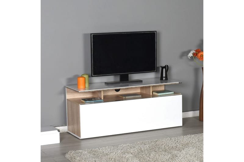 Galnor TV-benk 117 cm - Mellomfarget tre/Hvit - Møbler - TV- & Mediamøbler - TV benk & mediabenk