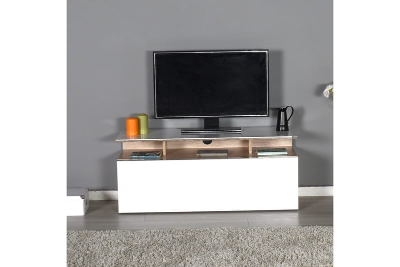 Galnor TV-benk 117 cm - Mellomfarget tre/Hvit - Møbler - TV- & Mediamøbler - TV benk & mediabenk