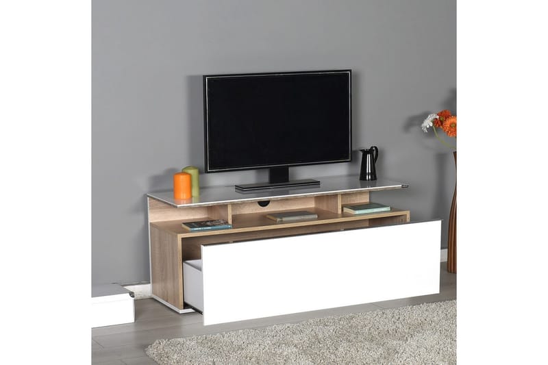 Galnor TV-benk 117 cm - Mellomfarget tre/Hvit - Møbler - TV- & Mediamøbler - TV benk & mediabenk