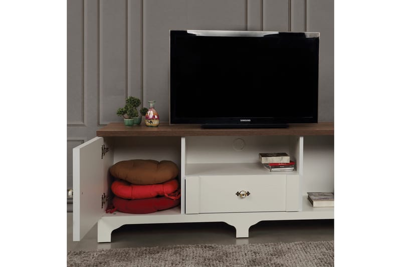 Gaszpar TV-benk 140 cm - Hvit/Valnøtt - Møbler - TV- & Mediamøbler - TV benk & mediabenk
