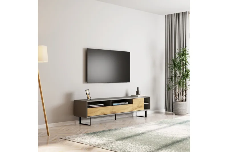 Gazali TV-benk 180 cm, Grå/Eik