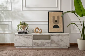 Gulliver Tv-benk 160x30 cm - Lys Beige/Marmor - Møbler - TV- & Mediamøbler - TV benk & mediabenk