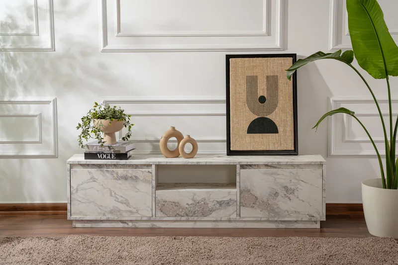 Gulliver Tv-benk 160x30 cm - Lys Beige/Marmor - Møbler - TV- & Mediamøbler - TV benk & mediabenk