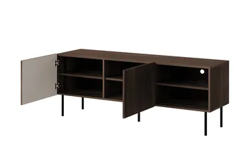 Hammarstrand Ribbet TV-benk mørkt tre med oppbevaring – 42 cm dyp, 150 cm bred, 58 cm høy - Valnøtt - Møbler - TV- & Mediamøbler - TV benk & mediabenk