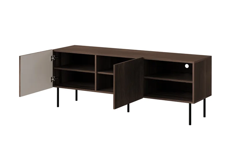 Hammarstrand Ribbet TV-benk mørkt tre med oppbevaring – 42 cm dyp, 150 cm bred, 58 cm høy - Valnøtt - Møbler - TV- & Mediamøbler - TV benk & mediabenk