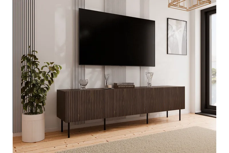 Hammarstrand TV-benk med oppbevaring 201 cm - Valnøtt / Brun / Ribbet - Møbler - TV- & Mediamøbler - TV benk & mediabenk