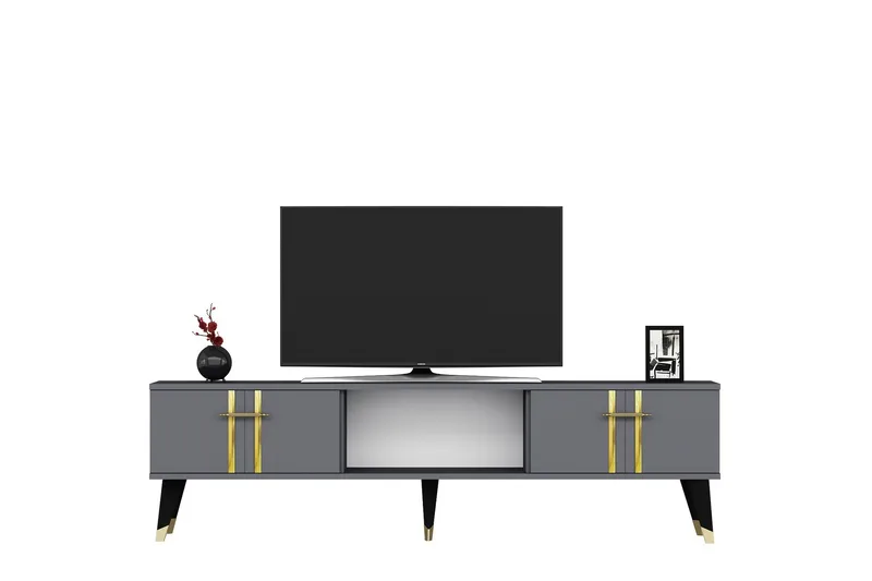 Harsum TV-benk 150 cm, Antrasitt/Gull
