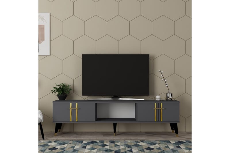 Harsum TV-benk 150 cm - Antrasitt/Gull - Møbler - TV- & Mediamøbler - TV benk & mediabenk