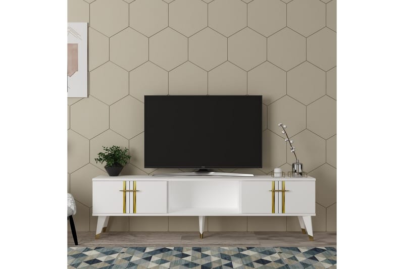 Harsum TV-benk 150 cm - Hvit/Gull - Møbler - TV- & Mediamøbler - TV benk & mediabenk
