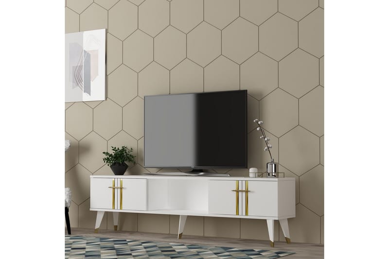 Harsum TV-benk 150 cm - Hvit/Gull - Møbler - TV- & Mediamøbler - TV benk & mediabenk