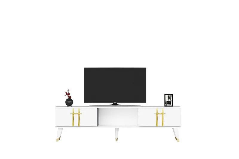 Harsum TV-benk 150 cm, Hvit/Gull